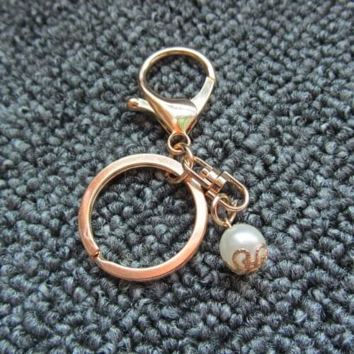 Fashion Alloy Lobster Clasp Keychain Women Pearl Charms Key Chain Ring On Bag Car Trinket DIY Jewelry Making Accessories Gift