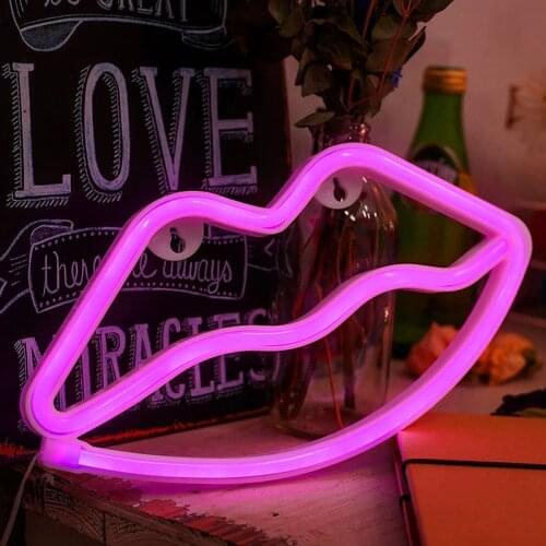 Lip Shaped Neon Sign Always on USB/Battery Powered Acrylic Wall Decor Hanging Decorative Home Atmosphere LED Night Light HY99