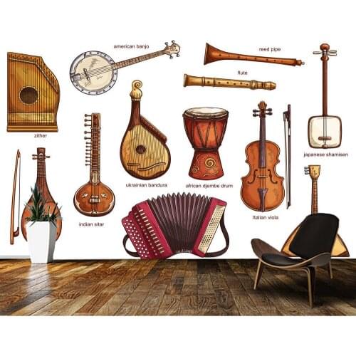 Papel de parede Retro musical instrument mural photo wallpaper,restaurant living room TV sofa wall bedroom custom murals
