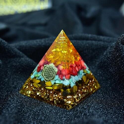 Orgone Pyramid Energy Generator Recruit Wealth Yellow Red Crystal Crystal Transport Feng Shui Goods Of Furniture Orgonite
