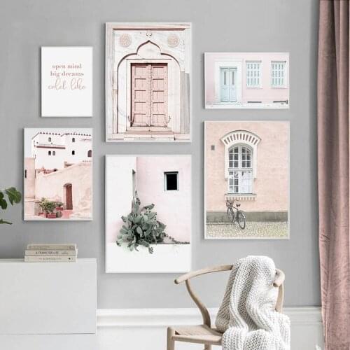 Pink Door Window Poster Landscape Modern Canvas Painting Nordic Posters and Prints Wall Art Pictures for Living room Home Decor