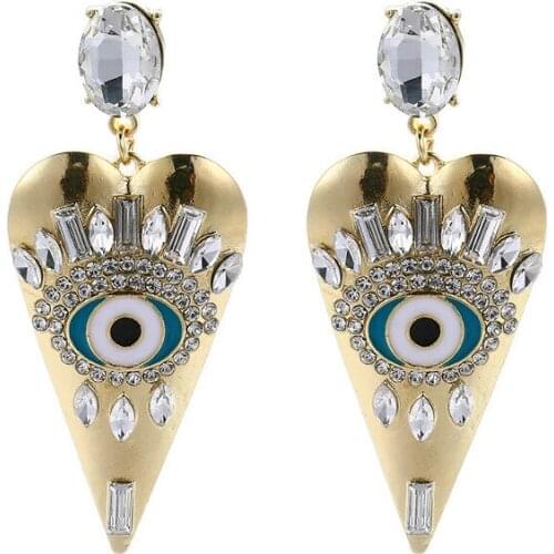 Exaggerated New Enameling Evil Eye Pendant Heart Shaped Dangle Earrings Statement Long Drop Earrings for Women Jewelry Gift