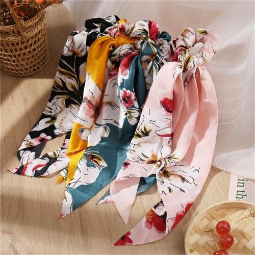 New Fashion Flower Plaid Print Hair Scarf Bow Scrunchies Headband for Women Hair Accessories Elastic Hair Rope Hairband