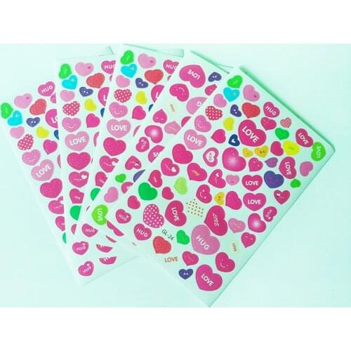 5 Sheets Heart Stickers DIY Scrapbook Self-Adhesive PVC Lable Stationery Diary Stickers Children Kids Toys
