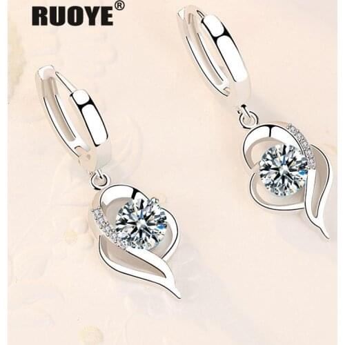 925 Sterling Silver Earrings Heart Pink Blue Purple Crystal Earrings For Women Fashion Jwewelry New 2020