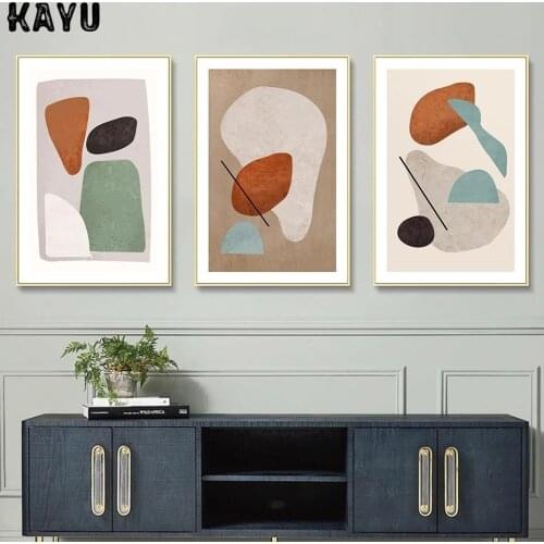 Modern Wall Decor Burnt Orange Mid Century Abstract Geometric Print Canvas Painting Art Poster Picture Living Room Home Interior