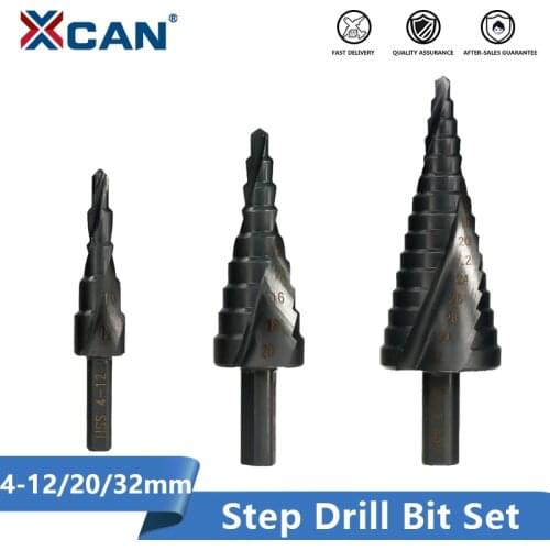 XCAN HSS Step Drill Bit 4-12/20-32mm Nirtird Coated Wood Metal Drilling Tool Metal Hole Cutter Step Cone Drill Bit