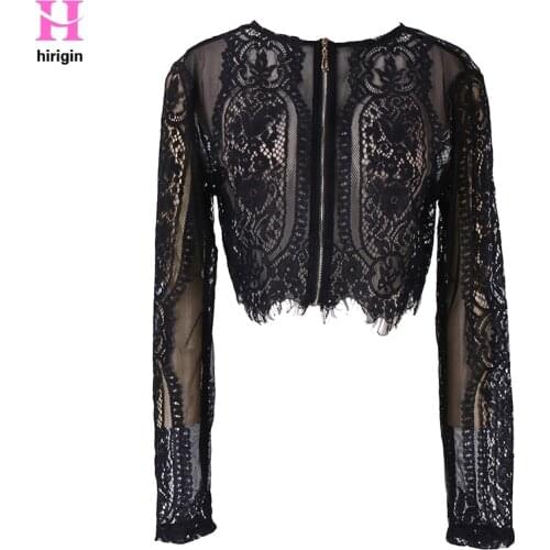 2018 New Spring Summer Black Lace Blouse Women Tops Hollow Out Shirt Long Sleeve Blouse Sexy Lady OL Office Lady Clothings