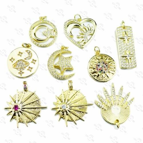 Stars Moon Pendants Charms for Jewelry Making Gold Copper AAA Zircon CZ Crystal Diy Necklace Charm Accessories Fashion Jewelry