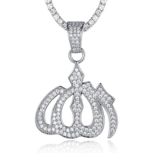 100% Micro Zircon Hip Hop Allah Muslim Pendant Necklace For Men Jewelry Factory Prices Zircon Tennis Chain Dropshipping