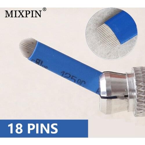 100pcs 18-pin U Blue Shape Permanent Makeup Eyebrow Manual Tattoo Needles Single Package Blade 3D Embroidery Free Shipping