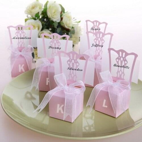 12PCS Pink Chair Wedding Candy Box with Ribbon and Paper Card Baby Shower Favors Birthday Party Supplies Favor Boxes