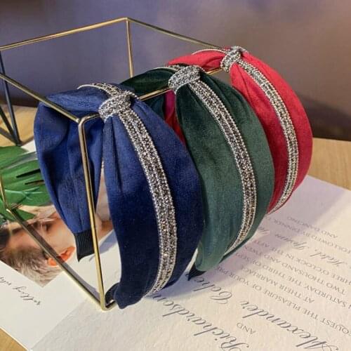 2019 Vintage Velvet Rhinestone Chain Jewel Hair Bands For Women Hair Clips Knot Turban Headband Girls Hair Accessories opaska