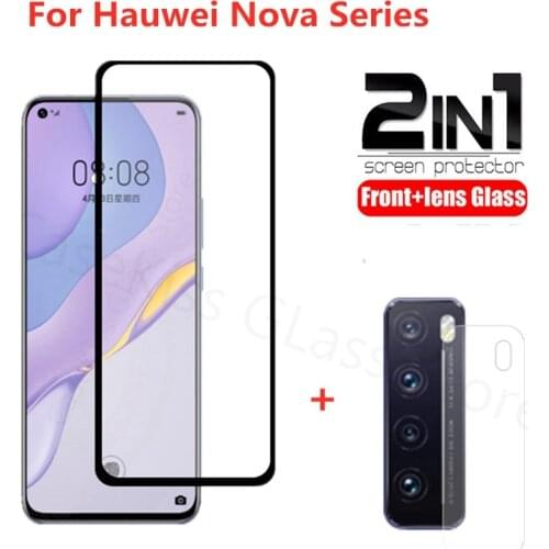 2in1 Protective Glass For Huawei Nova 7 Pro 7i 5T 5Z P40 Lite Tempered glass Lens Camera Screen Protector on Huawei 7 SE Glass