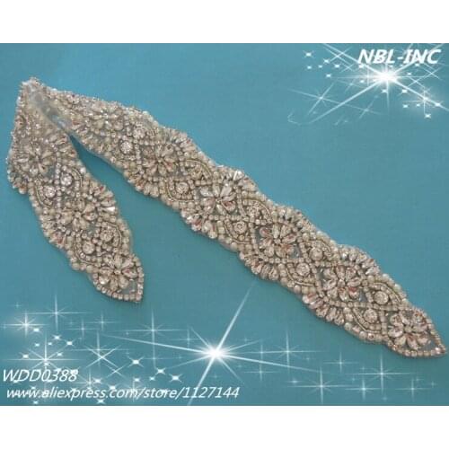 30 pieces)Wholesale beaded bridal sash rhinestone appliques iron on for wedding dresses WDD0388
