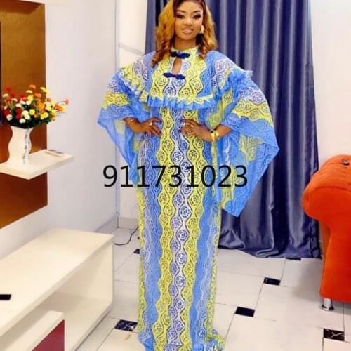 Dashiki African Maxi Dress For Women New African Fashion Loose Embroidery Long Dress African Clothes Elegant Lace Dresses