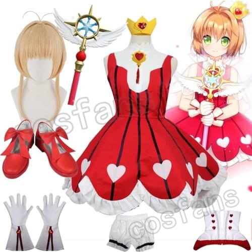 Anime Card Captor Daidouji KINOMOTO SAKURA Rose Battle Suit Halloween Cosplay Costume Singing Parents Dress Shoes Accessories