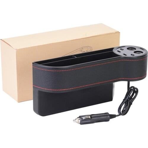 Auto Seat Crevice Storage Box with Two Way Cigarette Lighter Splitter USB Car Charger Adaptor Car Seat Gap Slip Organizer