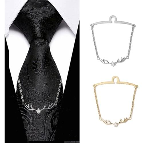 High-end Tie Chain Crystal Zircon Antlers Tie Clip Deer Head Tassel Chain Tie Pins Mens Ties Accessories Gifts for Men