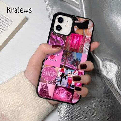 Krajews Hot Pink Aesthetic coque Phone Case for iPhone 12 mini 5 6S 7 8 PLUS X XS XR 11 PRO MAX SE 2020 Back Cover Funda Shell