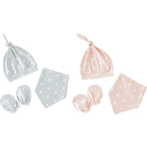 Baby Gloves Hat Bibs Set Soft Mittens Beanie Cap Nightcap Burp Cloth Saliva Towel Kit for Infant Newborn Shower Gifts