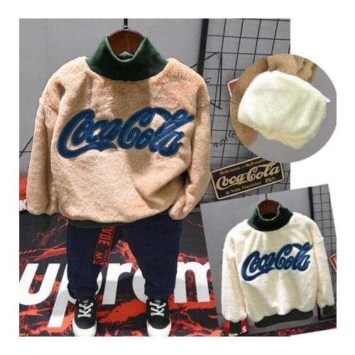 Childrensset boys plush sweater + jeans two-piece baby childrens fashion warm thick casual suit Suitable for boys and girls