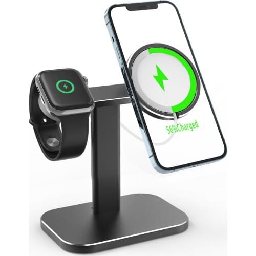 Dual Device Adjustable Stand for MagSafe Charger/Apple Watch, Aluminum Phone Stand Holder for iPhone 12/Pro/Pro Max/Mini/iWatch