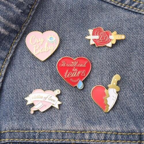New Alloy Letters Creative Cartoon Love Heart Piercing Paint Badge Brooch Wholesale