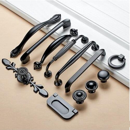 European-style single handle small handle Zinc alloy drawer handle American black wardrobe door handle modern minimalist