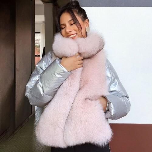 FUREALUX Real Fox Fur Coat Natural Genuine Blue Fox Fur 2021 New Womens Autumn Winter Thick Warm Fashion Casual Down Jacket