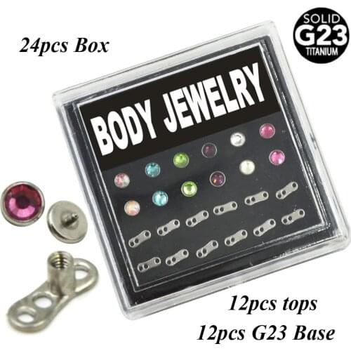 Hot Sale Flat CZ Dermal Top Piercing Body Anchor Head with G23 Titanium Base Jewelry Box Set 24pcs