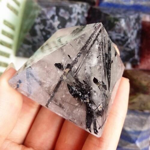5cm Aphrizite stone crystal pyramid natural black hair quartz pyramid stones and crystals obelisk point Healing lucky Mascot