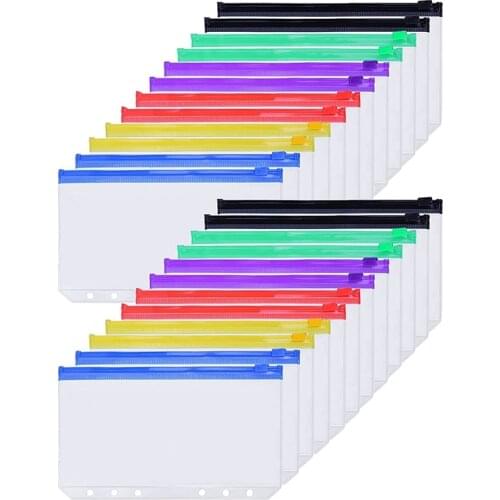 A6 Binder Pocket 6 Hole Budget Cash Envelope Zipper Binder Bag Loose Leaf Bag Suitable For A6 Refillable Notebook Binder