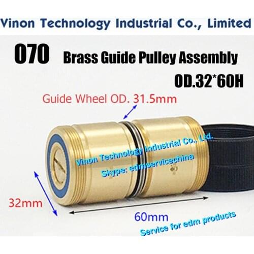 OD32x60Hmm 070 Brass Guide Pulley Roller Assembly Parts, Brass-Rollers Diameter 32mm, Guide-Pulleys Diam. 31.5mm, Height 60mm