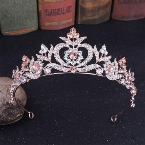 Fashion Blue Rose Gold Red Green Tiaras and Crowns for Girls mujer Princess Noiva Bride Wedding Birthday Crystal Jewelry