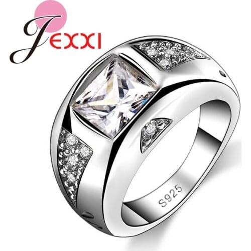 Fashion Jewelry Stainless 925 Sterling Silver Clear Square Crystal Women Party Club Rings Casual Finger Accessories