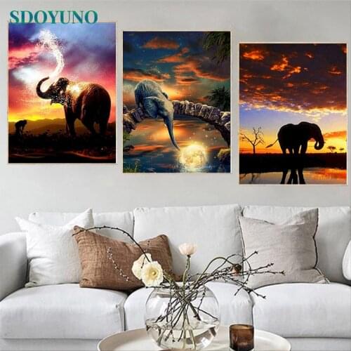 SDOYUNO 60x75cm Oil Painting By Numbers Elephant DIY Paint By Numbers On Canvas Frameless Animals Digital Handpaint Home Decor