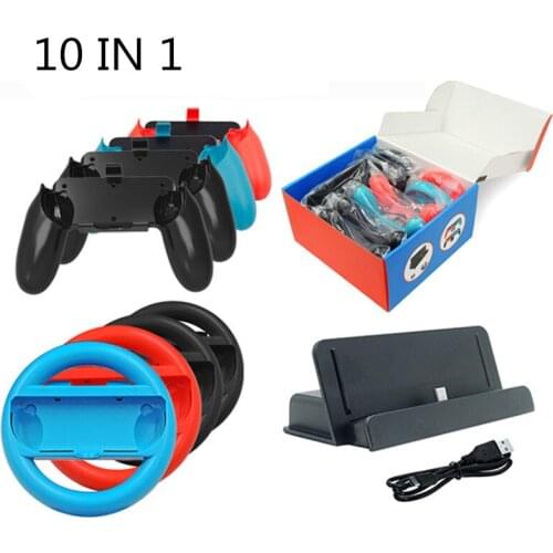 10 In1 Set Controller Grips Racing Steering Wheel for Nintend Switch Joy Con Handle NS N-Switch Game Console Accessories