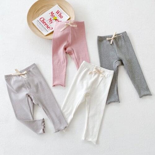 2021 Autumn New Baby Girl Bow Leggings Cotton Elasticity Pp Pants Cute Toddler Pants Kids Girls Harem Pants Children Trousers