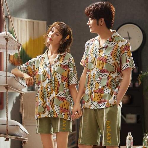 New Couples Sotton Short Sleeve Pajamas Women Summer Plus Size Lovely Leisurewear Suit Mens Pajamas Set