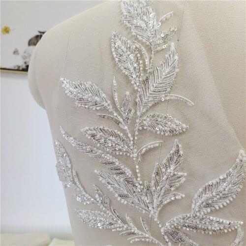 New Luxury European and American Wedding Sequin Silver Beads Lace Fabric Lace Positioning Flowers VJZQ104814