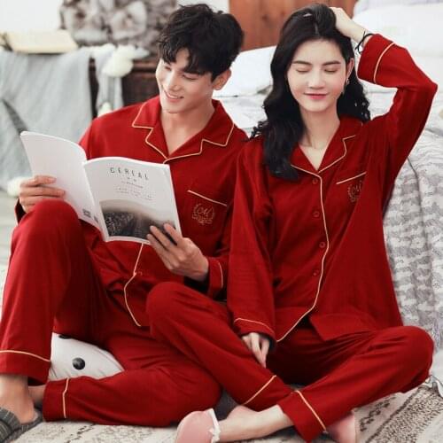 Autumn and Winter New Products Marriage Couples Pajamas Wedding Set Long Sleeve Pure Cotton Cardigan Red Tracksuit Year of Fate