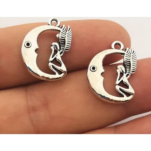10pcs Charms Fairy Angel Moon Star 21*16mm Handmade Pendant Making fit,Vintage Tibetan silver , charms for jewelry making