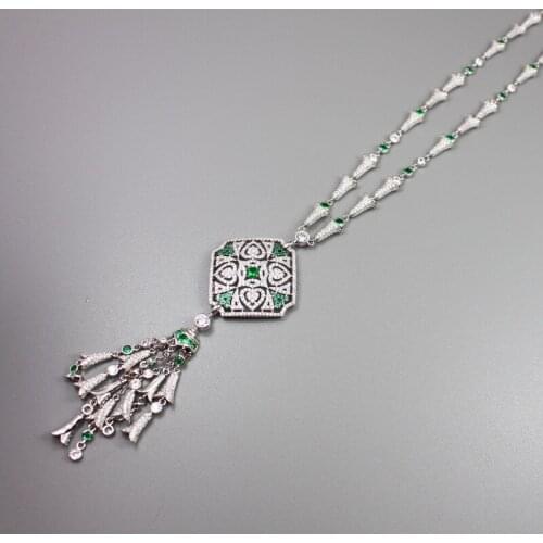 Popular New Silver Color Jewelry Slightly Inlaid Secret Garden Tassel Necklace Luxury Evening Wear Ladies Jewelry