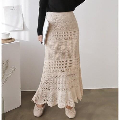 Faldas Mujer Maxi Skirt Mujer Cotton None Tutu Saia Longa Solid New Top 2021 Women Hollow Knitted Hip Skirt