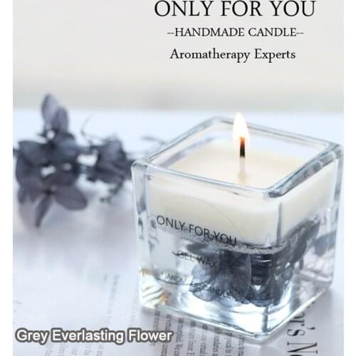 Grey square cup eternal flower fragrance essential oil glass scented candle cup modern minimalist gift ideas with soy wax