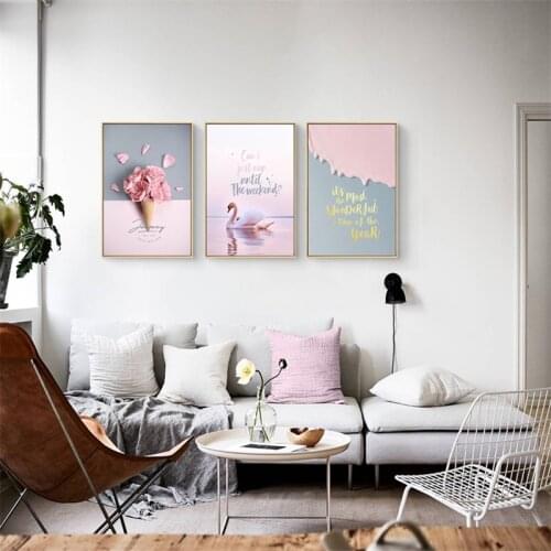 Nordic Canvas Pink Sea Flamingo Modern View Wall Art Home Decor Module Living Room Kid Bedroom Nordic Home Decor Painting