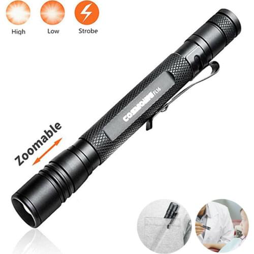 COSMOING Super Bright Zoomable LED Penlight Scalable Pen Clip Portable Flashlight Lamp