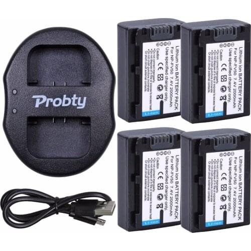 4Pcs PROBTY NP-FV50 NP FV50 Battery + USB Charger For SONY HDR XR550E XR350E CX550E CX350E CX150E DCR SR68E SX83E SX63E SX43E