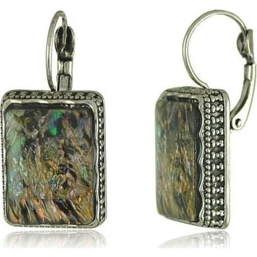 Vintage Alloy Women Simple Enamel Shell Charms Statement Clip on Geometric Square Stud Earrings for Women Girls Jewelry